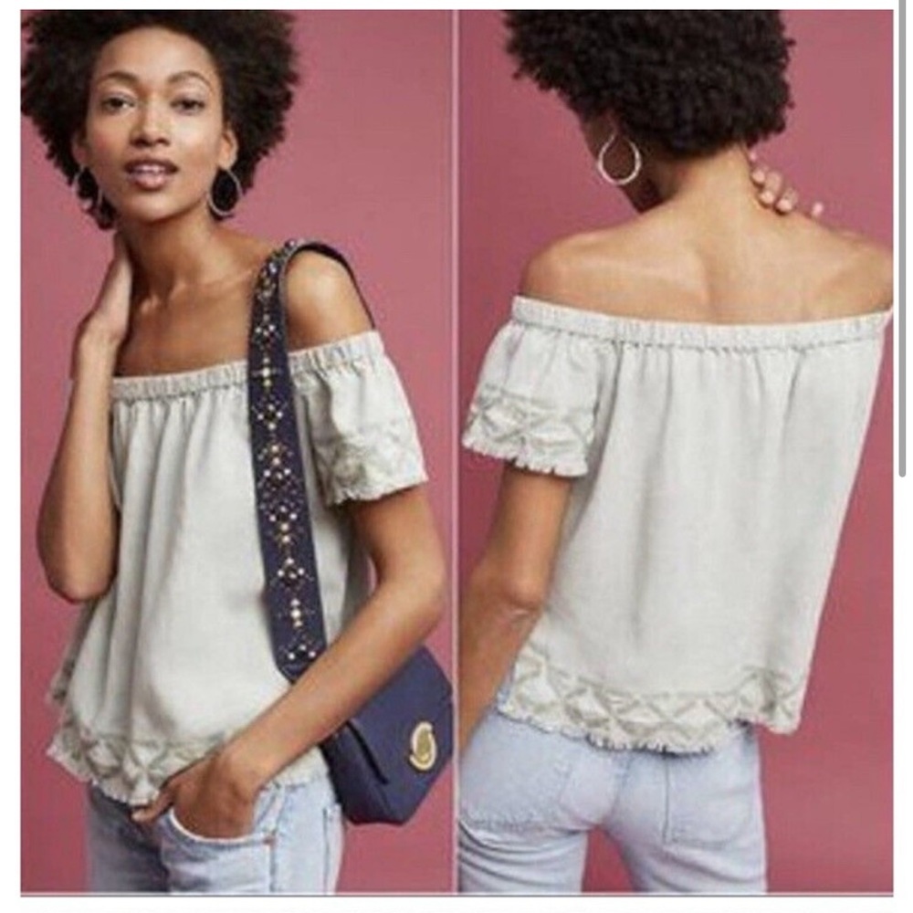 Anthropologie Cloth & Stone sage green off-the-shoulder top